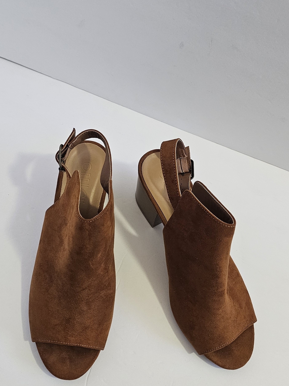 Women’s Suede Peep-Toe Block Heel Sandals - Brown - Picture 3 of 8